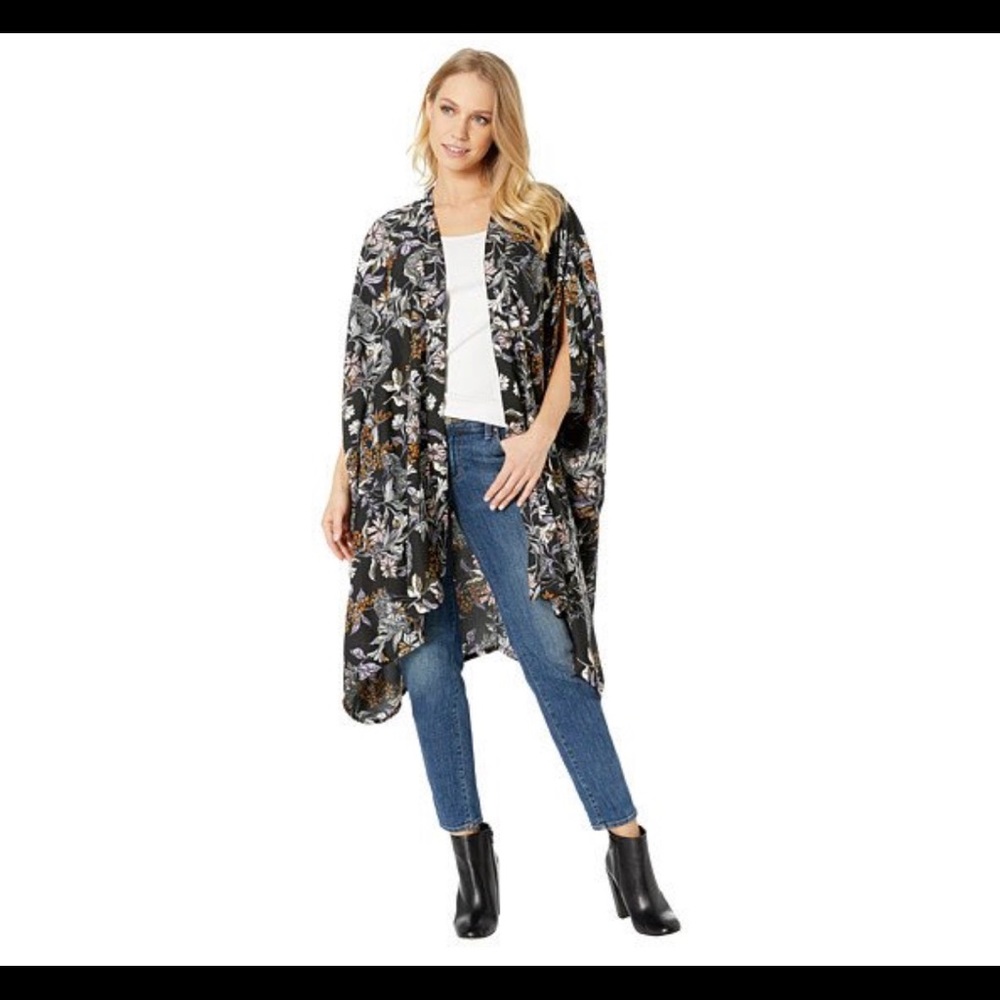 BCBG Black Floral Kimono new with tags